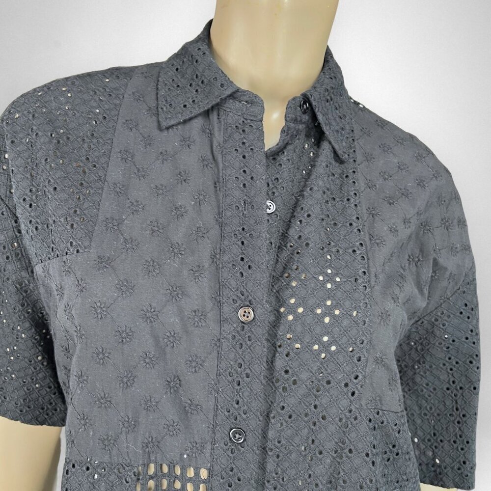 RAILS Yuri Shirt Black Eyelet Mix Button Down Black Top‎ XS Petite Summer - Picture 7 of 13